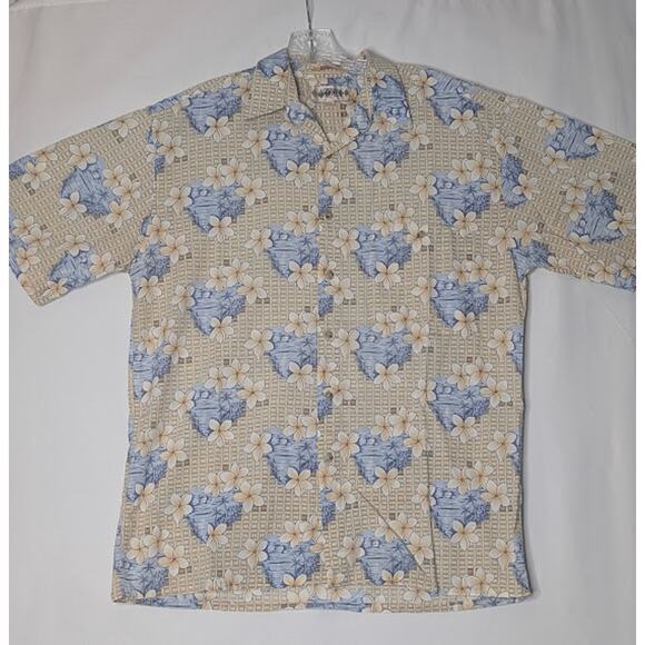 CAMPIA MODA- 100% Cotton button down Hawaiian shirt size M Blue/Tan CountryClub - Picture 1 of 7